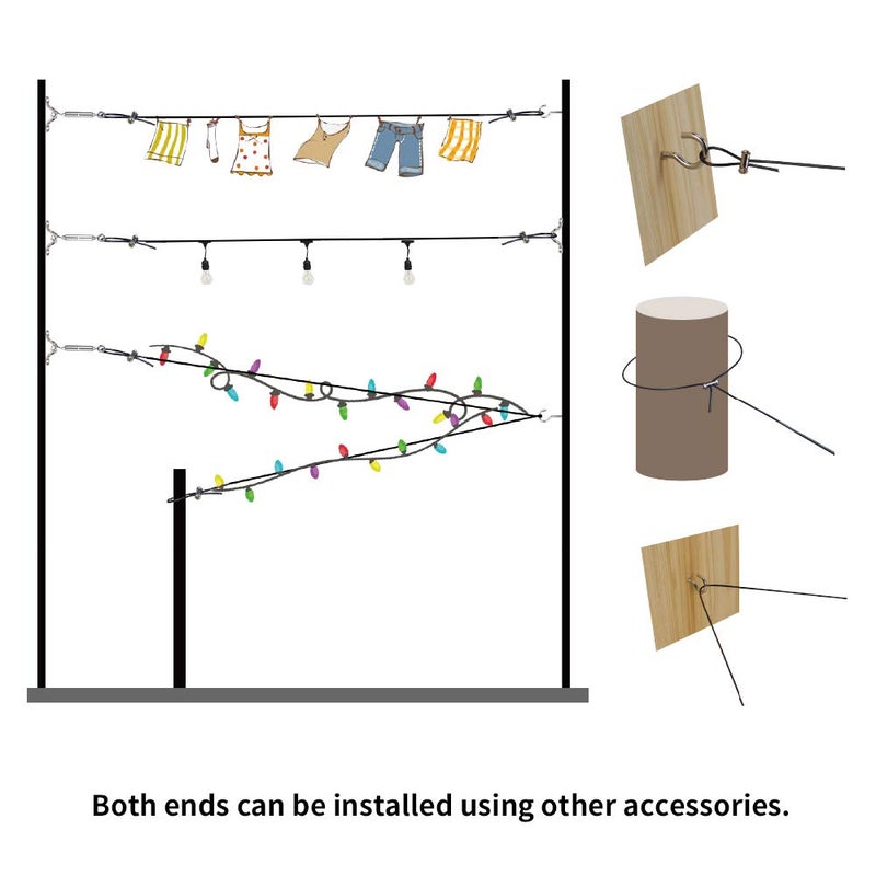 YQL Outdoor String Lights Hanging Kit,Globe String Lights Suspension Kit,164ft Black Vinyl-Coated 304 Stainless Steel Cable,String Light Guide Wire,Hook & Eye Turnbuckle Wire Rope Tension - Image 5